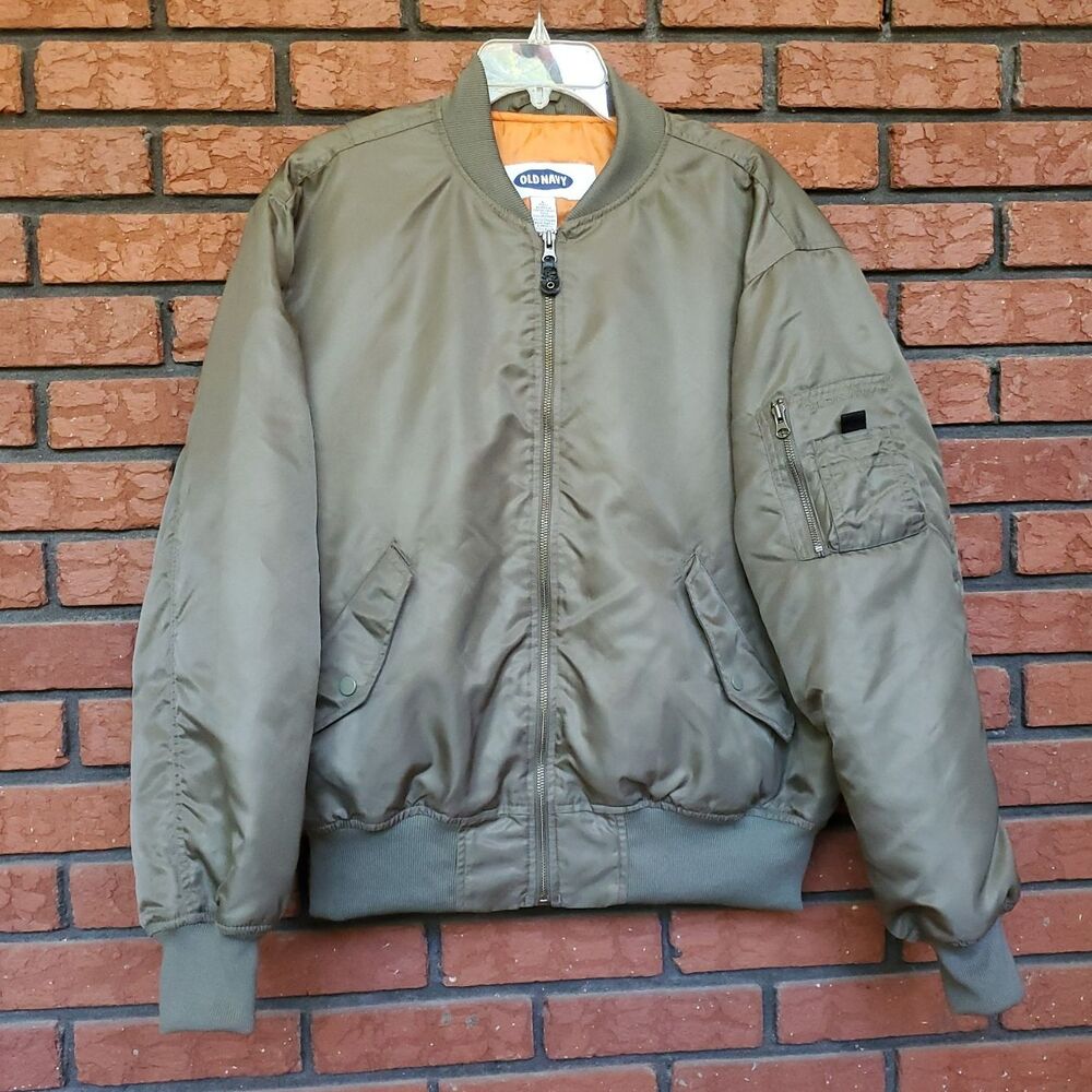 Vintage Old Navy Bomber Jacket Mens L Green Military Style Retro Flight Aviator
